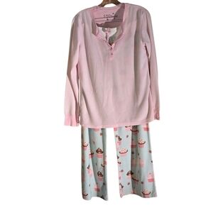 PJ Studio Pink Blue Cupcake Pajama Set Pink Top Drawstring Pants Women size L